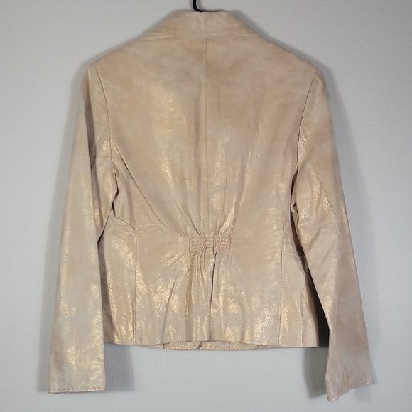 Y2K Vintage C&E Women Metallic Suede Leather Jacket Size 6/S Gold Champagne - Picture 9 of 16